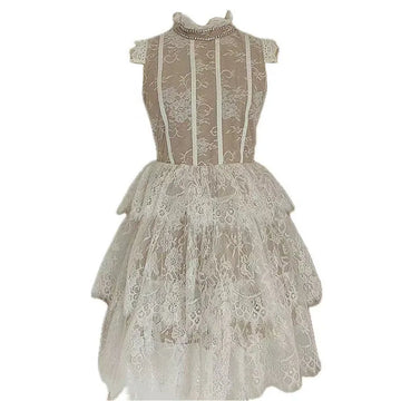 Xajzpa Fashion Dress Women's Sleeveless Lace Patchwork White Elegant Above Knee Dresses 2025 Summer New Tide